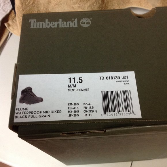 Timberland Men's Flume Black Leather WP Hiking Boots - 11.5M - New in Box